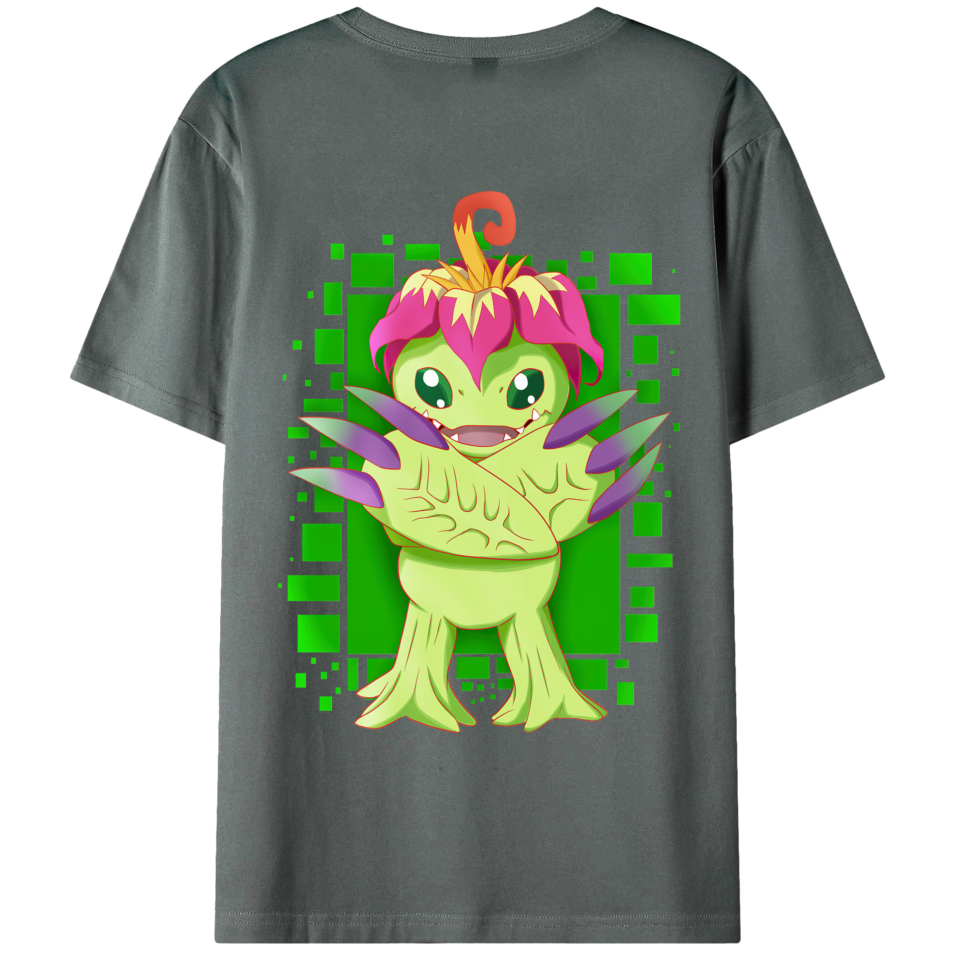 （画像用） Digimon デジタルモンスター/デジモン 綿100％ メンズ半袖Tシャツ（バックプリント） 通気性